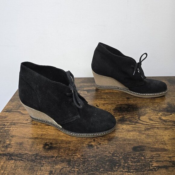 J Crew MacAlister Lace-Up Wedge Chukka Boots Suede Leather Women's Size 7 Black - Picture 2 of 8